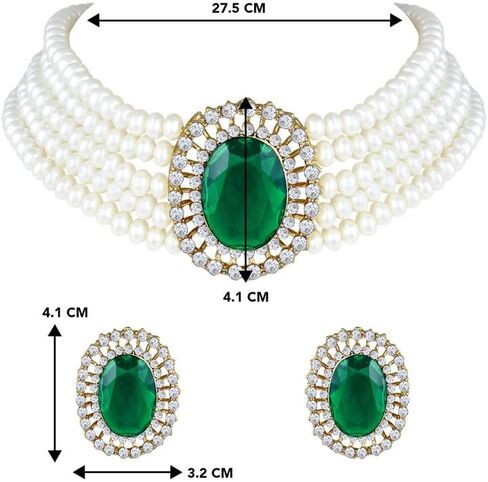 Kundan Pearl Choker Multi Layered Beaded Necklace Earrings Set Indian Traditional Wedding Jewelry for Women Girls (Green Oval-Pearl) in Saudi Arabia