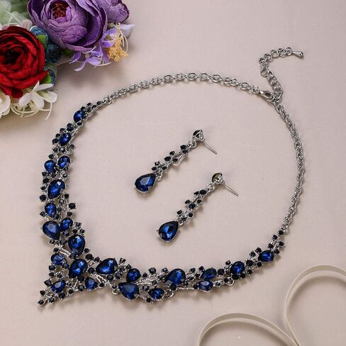 EVER FAITH Bridal Bride Jewelry Set Crystal Flower Leaf Vine Teardrop Wedding Necklace Earrings Set in Saudi Arabia