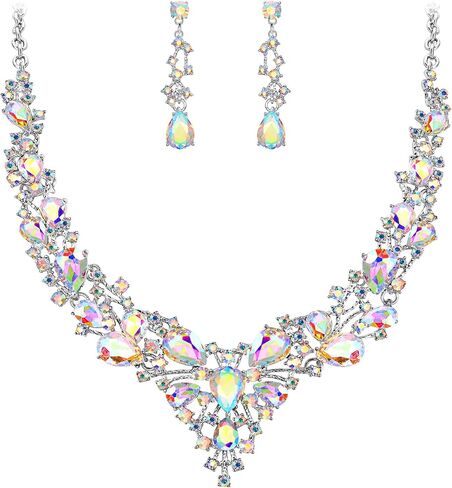 EVER FAITH Bridal Bride Jewelry Set Crystal Flower Leaf Vine Teardrop Wedding Necklace Earrings Set in Saudi Arabia