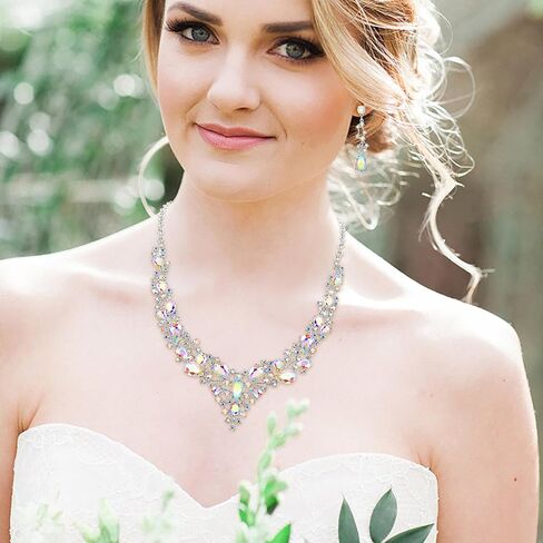 EVER FAITH Bridal Bride Jewelry Set Crystal Flower Leaf Vine Teardrop Wedding Necklace Earrings Set in Saudi Arabia