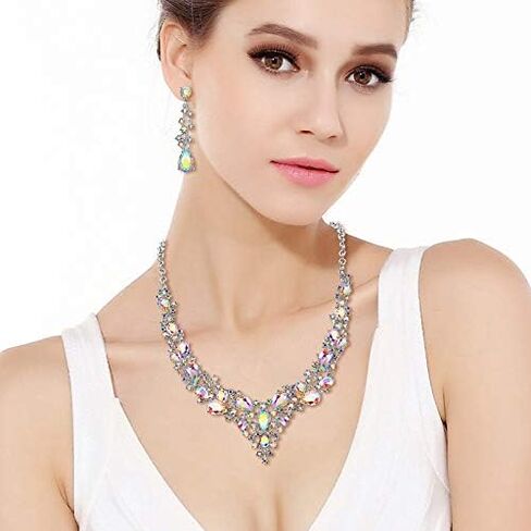 EVER FAITH Bridal Bride Jewelry Set Crystal Flower Leaf Vine Teardrop Wedding Necklace Earrings Set in Saudi Arabia