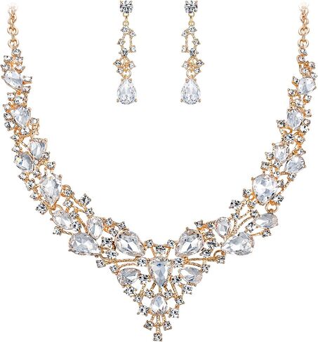 EVER FAITH Bridal Bride Jewelry Set Crystal Flower Leaf Vine Teardrop Wedding Necklace Earrings Set in Saudi Arabia