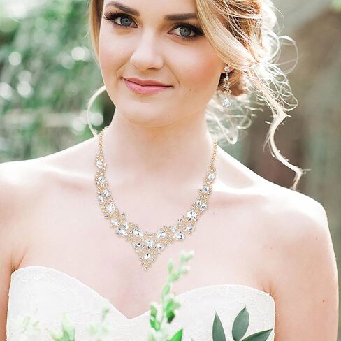 EVER FAITH Bridal Bride Jewelry Set Crystal Flower Leaf Vine Teardrop Wedding Necklace Earrings Set in Saudi Arabia