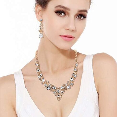 EVER FAITH Bridal Bride Jewelry Set Crystal Flower Leaf Vine Teardrop Wedding Necklace Earrings Set in Saudi Arabia
