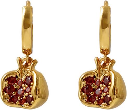 Pomegranate Earrings for Women, 18k Gold Plated Cubic Zirconia Pomegranate Hoop Earrings Jewelry Gifts in Kuwait