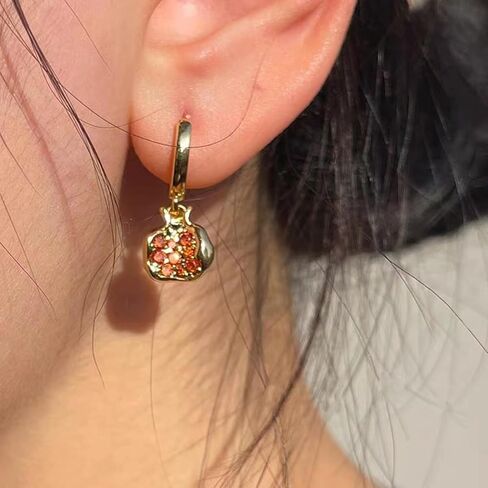Pomegranate Earrings for Women, 18k Gold Plated Cubic Zirconia Pomegranate Hoop Earrings Jewelry Gifts in Kuwait