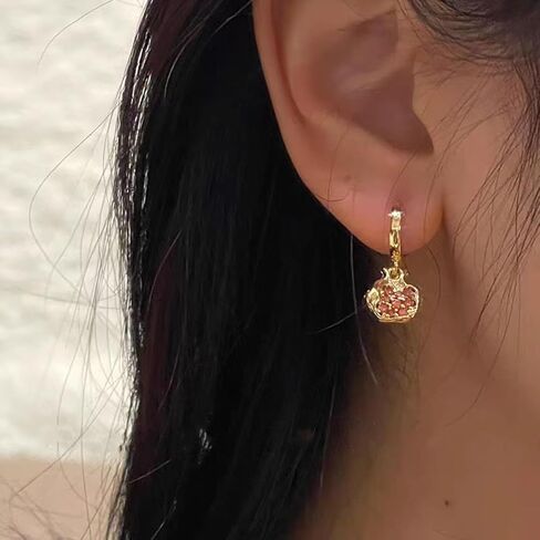 Pomegranate Earrings for Women, 18k Gold Plated Cubic Zirconia Pomegranate Hoop Earrings Jewelry Gifts in Kuwait