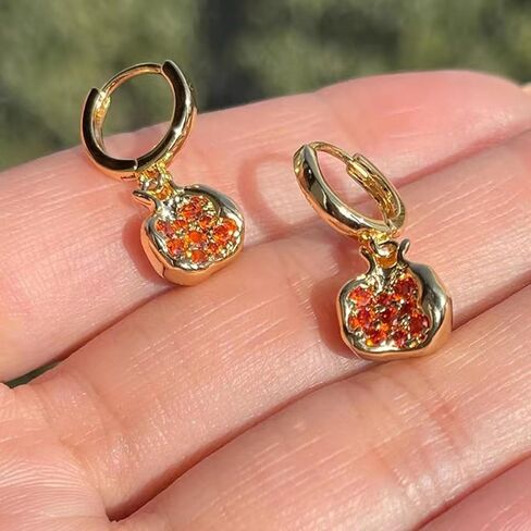 Pomegranate Earrings for Women, 18k Gold Plated Cubic Zirconia Pomegranate Hoop Earrings Jewelry Gifts in Kuwait