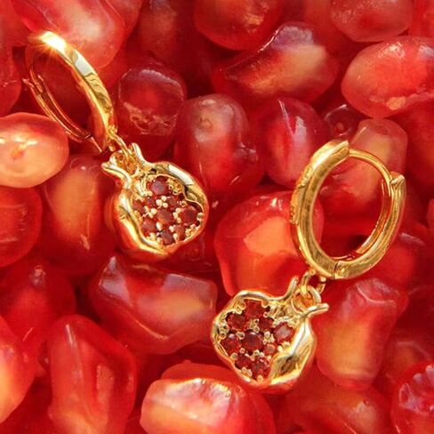 Pomegranate Earrings for Women, 18k Gold Plated Cubic Zirconia Pomegranate Hoop Earrings Jewelry Gifts in Kuwait