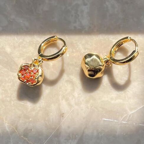 Pomegranate Earrings for Women, 18k Gold Plated Cubic Zirconia Pomegranate Hoop Earrings Jewelry Gifts in Kuwait