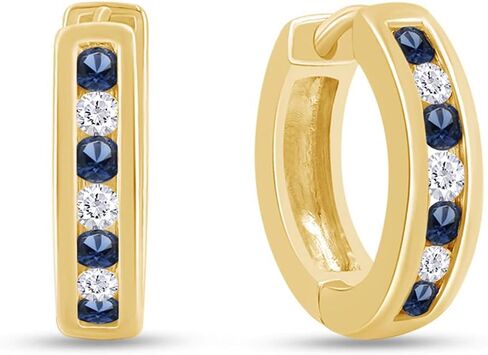 Round Cut Simulated Blue Sapphire With Cubic Zirconia Huggies Hoop Earrings in14K Gold Over Sterling Silver in Saudi Arabia