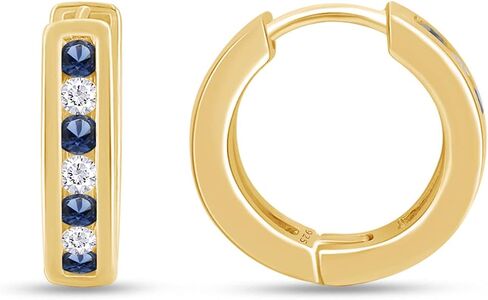 Round Cut Simulated Blue Sapphire With Cubic Zirconia Huggies Hoop Earrings in14K Gold Over Sterling Silver in Saudi Arabia