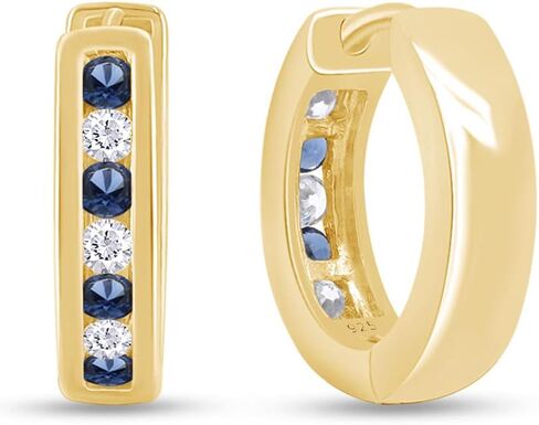 Round Cut Simulated Blue Sapphire With Cubic Zirconia Huggies Hoop Earrings in14K Gold Over Sterling Silver in Saudi Arabia