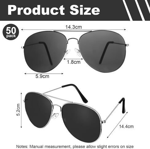 Mepase 50 Pcs Classic Pilot Driving Sun Glasses Pilot Polarized Sunglasses Men Women UV Proof Metal Frame Sunglasses Bulk, Black in Saudi Arabia
