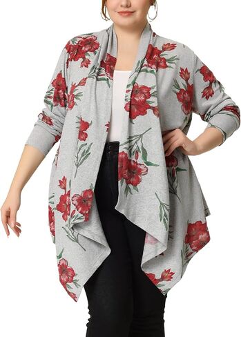 Agnes Orinda Plus Size Cardigan for Women Owl Flowy Print Loose Open Front Sweater Cardigans Halloween in Saudi Arabia