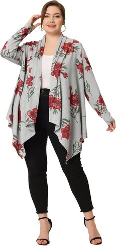 Agnes Orinda Plus Size Cardigan for Women Owl Flowy Print Loose Open Front Sweater Cardigans Halloween in Saudi Arabia