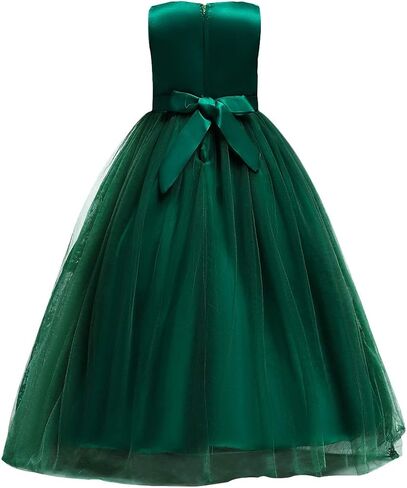 FMYFWY Little Big Girls Flower Tulle Lace Dress Sleeveless Princess Pageant Birthday Party Wedding Dance Evening Long Gown in Kuwait