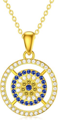SISGEM Solid 14K Gold Evil Eye Necklace for Women,Real Gold Good Lucky Protection Pendant Necklace with 5A Cubic Zirconi Jewelry Gifts for Her Wife Mom Christmas Birthday,16+2 Inch in Saudi Arabia