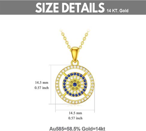 SISGEM Solid 14K Gold Evil Eye Necklace for Women,Real Gold Good Lucky Protection Pendant Necklace with 5A Cubic Zirconi Jewelry Gifts for Her Wife Mom Christmas Birthday,16+2 Inch in Saudi Arabia
