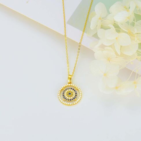 SISGEM Solid 14K Gold Evil Eye Necklace for Women,Real Gold Good Lucky Protection Pendant Necklace with 5A Cubic Zirconi Jewelry Gifts for Her Wife Mom Christmas Birthday,16+2 Inch in Saudi Arabia