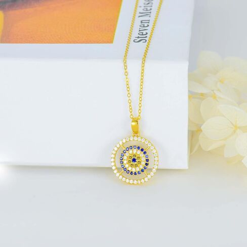 SISGEM Solid 14K Gold Evil Eye Necklace for Women,Real Gold Good Lucky Protection Pendant Necklace with 5A Cubic Zirconi Jewelry Gifts for Her Wife Mom Christmas Birthday,16+2 Inch in Saudi Arabia