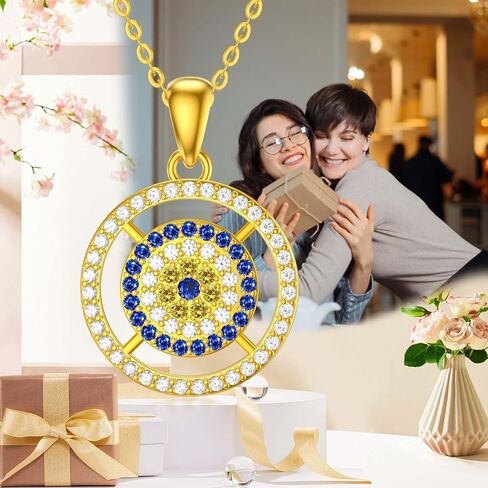 SISGEM Solid 14K Gold Evil Eye Necklace for Women,Real Gold Good Lucky Protection Pendant Necklace with 5A Cubic Zirconi Jewelry Gifts for Her Wife Mom Christmas Birthday,16+2 Inch in Saudi Arabia