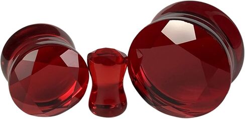 Pair of Red Faceted Glass Double Flare Plugs (PG-568) (5/8" (16mm)) in Saudi Arabia