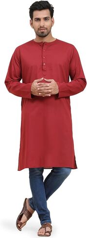 SKAVIJ Men's Casual Cotton Solid Long Kurta Regular Fit Shirt in Saudi Arabia