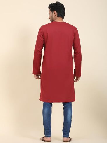 SKAVIJ Men's Casual Cotton Solid Long Kurta Regular Fit Shirt in Saudi Arabia
