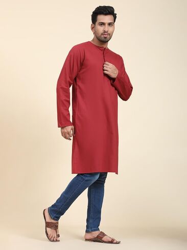 SKAVIJ Men's Casual Cotton Solid Long Kurta Regular Fit Shirt in Saudi Arabia