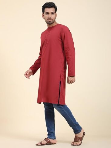 SKAVIJ Men's Casual Cotton Solid Long Kurta Regular Fit Shirt in Saudi Arabia