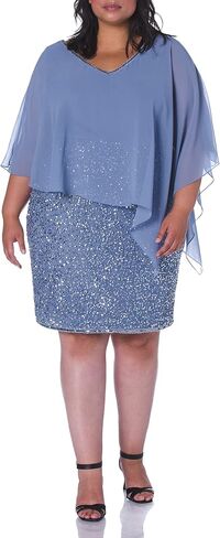 J Kara Women's Plus Size Caplet V-Neck Short Cocktail Beaded Dress in Saudi Arabia