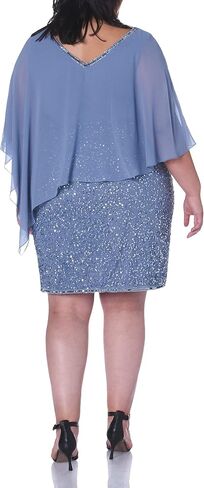 J Kara Women's Plus Size Caplet V-Neck Short Cocktail Beaded Dress in Saudi Arabia