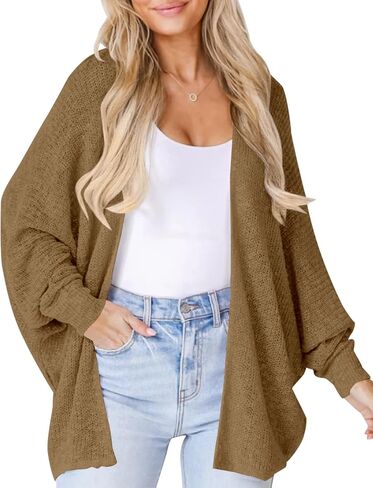 سترة كارديجان نسائية خفيفة الوزن كبيرة الحجم من Goranbon مفتوحة من الأمام وأكمام طويلة على شكل جناح الخفاش in Kuwait