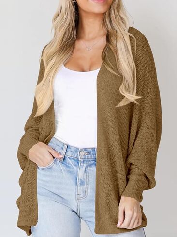 سترة كارديجان نسائية خفيفة الوزن كبيرة الحجم من Goranbon مفتوحة من الأمام وأكمام طويلة على شكل جناح الخفاش in Kuwait