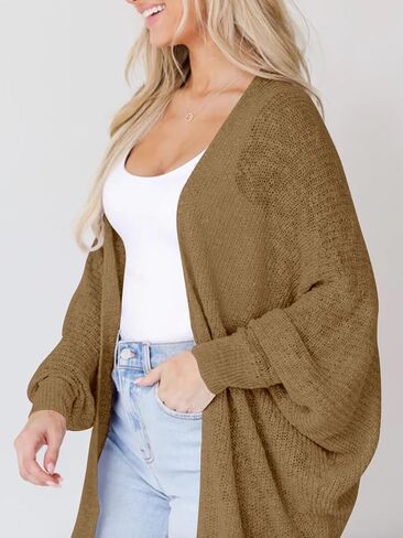 سترة كارديجان نسائية خفيفة الوزن كبيرة الحجم من Goranbon مفتوحة من الأمام وأكمام طويلة على شكل جناح الخفاش in Kuwait