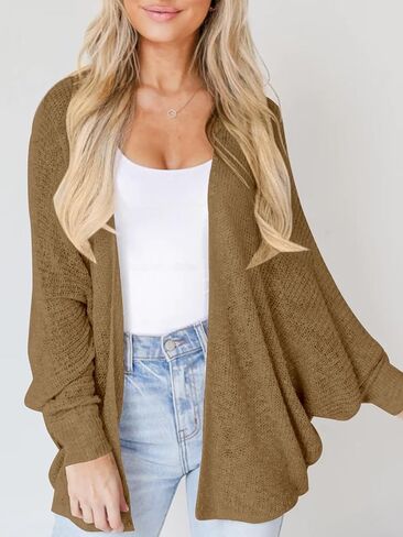 سترة كارديجان نسائية خفيفة الوزن كبيرة الحجم من Goranbon مفتوحة من الأمام وأكمام طويلة على شكل جناح الخفاش in Kuwait