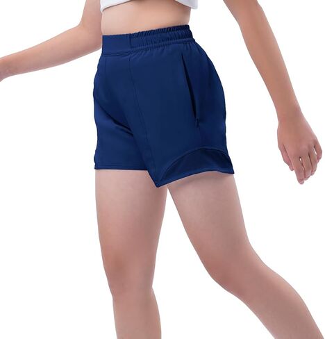 شورت رياضي للفتيات من DEVOROPA بدون بطانة خفيف الوزن ورياضي نشط لكرة السلة شورت للأطفال في صالة الألعاب الرياضية والتنزه سيرًا على الأقدام وجيب بسحاب in Kuwait