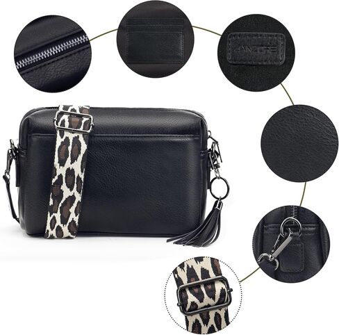 Crossbody Purse for Women Trendy PU Leather Small Camera Bag Shoulder Bag Triple Zip Wide Strap with Gift Box in Saudi Arabia