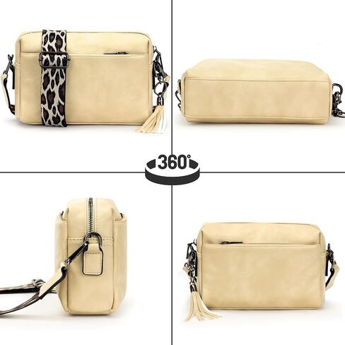 Crossbody Purse for Women Trendy PU Leather Small Camera Bag Shoulder Bag Triple Zip Wide Strap with Gift Box in Saudi Arabia