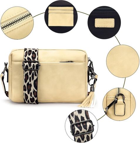 Crossbody Purse for Women Trendy PU Leather Small Camera Bag Shoulder Bag Triple Zip Wide Strap with Gift Box in Saudi Arabia