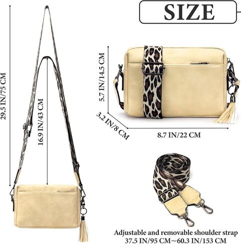 Crossbody Purse for Women Trendy PU Leather Small Camera Bag Shoulder Bag Triple Zip Wide Strap with Gift Box in Saudi Arabia