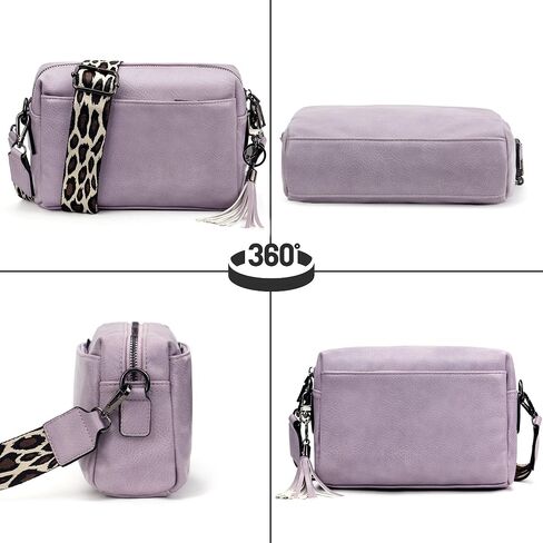 Crossbody Purse for Women Trendy PU Leather Small Camera Bag Shoulder Bag Triple Zip Wide Strap with Gift Box in Saudi Arabia