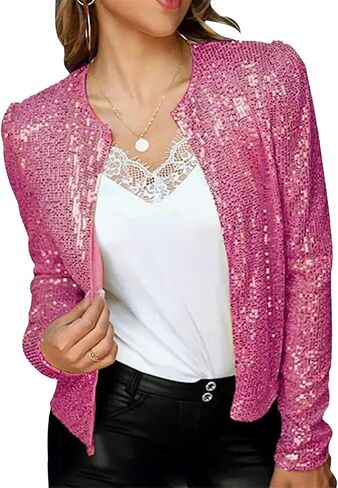 SocalmDown Women's Sparkly Glitter Blazer Jackets Sequin Long Sleeve Casual Blazer Bomber Sparkle Party Clubwear Coats in Saudi Arabia