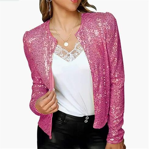 SocalmDown Women's Sparkly Glitter Blazer Jackets Sequin Long Sleeve Casual Blazer Bomber Sparkle Party Clubwear Coats in Saudi Arabia