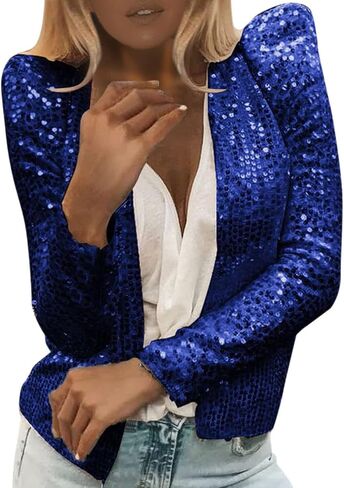 SocalmDown Women's Sparkly Glitter Blazer Jackets Sequin Long Sleeve Casual Blazer Bomber Sparkle Party Clubwear Coats in Saudi Arabia
