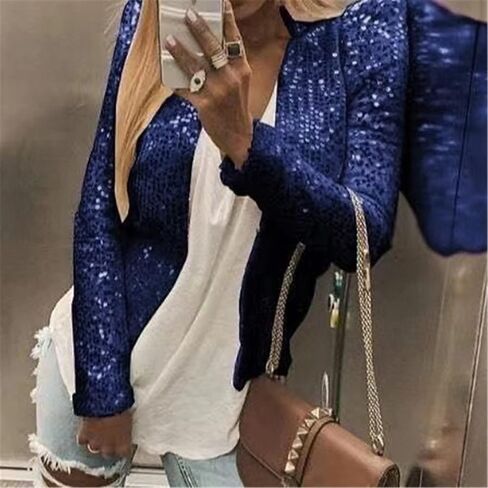 SocalmDown Women's Sparkly Glitter Blazer Jackets Sequin Long Sleeve Casual Blazer Bomber Sparkle Party Clubwear Coats in Saudi Arabia