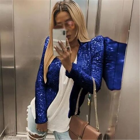 SocalmDown Women's Sparkly Glitter Blazer Jackets Sequin Long Sleeve Casual Blazer Bomber Sparkle Party Clubwear Coats in Saudi Arabia