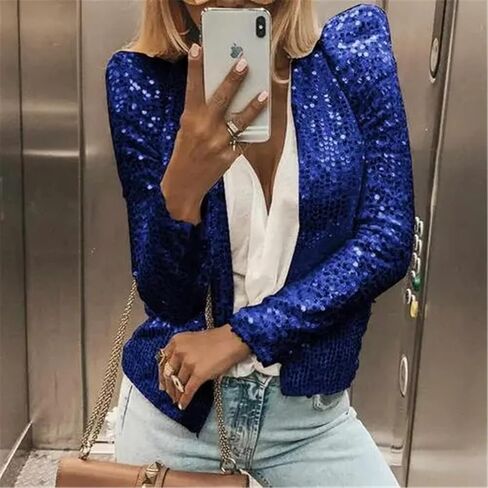 SocalmDown Women's Sparkly Glitter Blazer Jackets Sequin Long Sleeve Casual Blazer Bomber Sparkle Party Clubwear Coats in Saudi Arabia