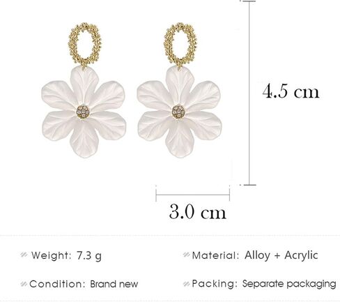 White Flower Earrings for Women Girls Chic Bohemian Acrylic Flower Rose Petal Dangle Drop Crystal Floral Flower Bud Earrings Statement Exaggerated Earrings Jewelry Gifts in Saudi Arabia